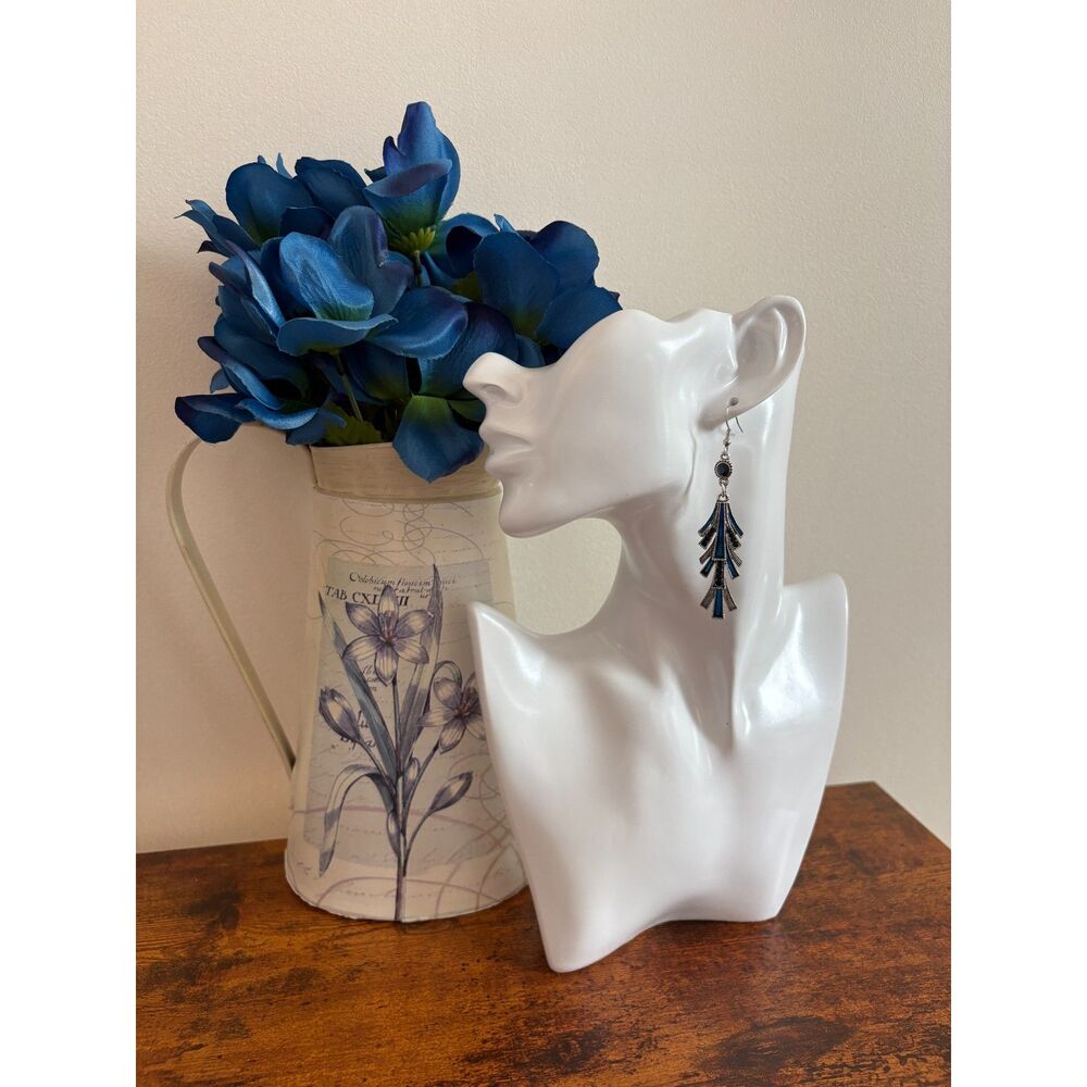 Floral Blue Rhinestone Inlaid Earrings NWT