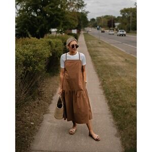 Everlane Brown MIDI Pinafore Flowy‎ Boho Dress 14