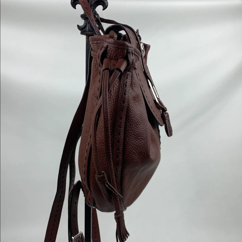 Brighton Brown Leather Backpack bucket Bag Silver Logo Detail & heart charm NEW - Picture 3 of 16