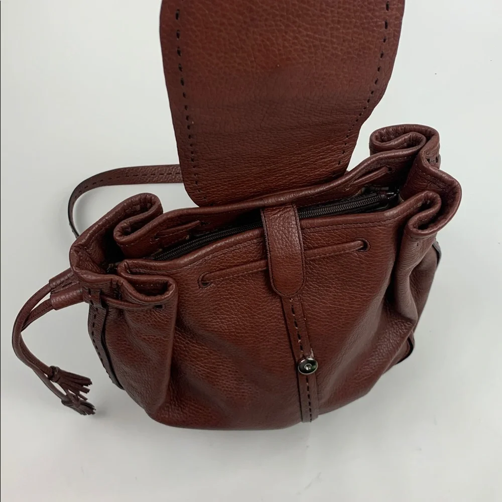 Brighton Brown Leather Backpack bucket Bag Silver Logo Detail & heart charm NEW - Picture 7 of 16