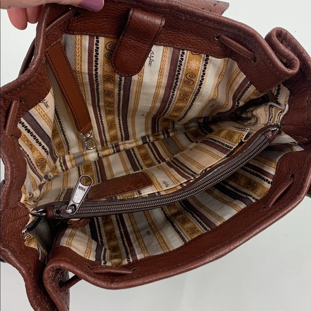 Brighton Brown Leather Backpack bucket Bag Silver Logo Detail & heart charm NEW - Picture 9 of 16