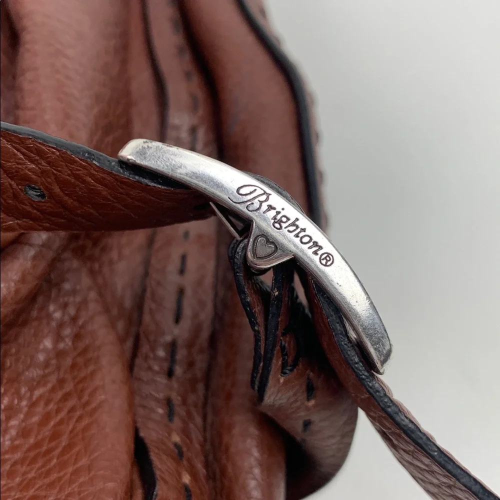 Brighton Brown Leather Backpack bucket Bag Silver Logo Detail & heart charm NEW - Picture 15 of 16