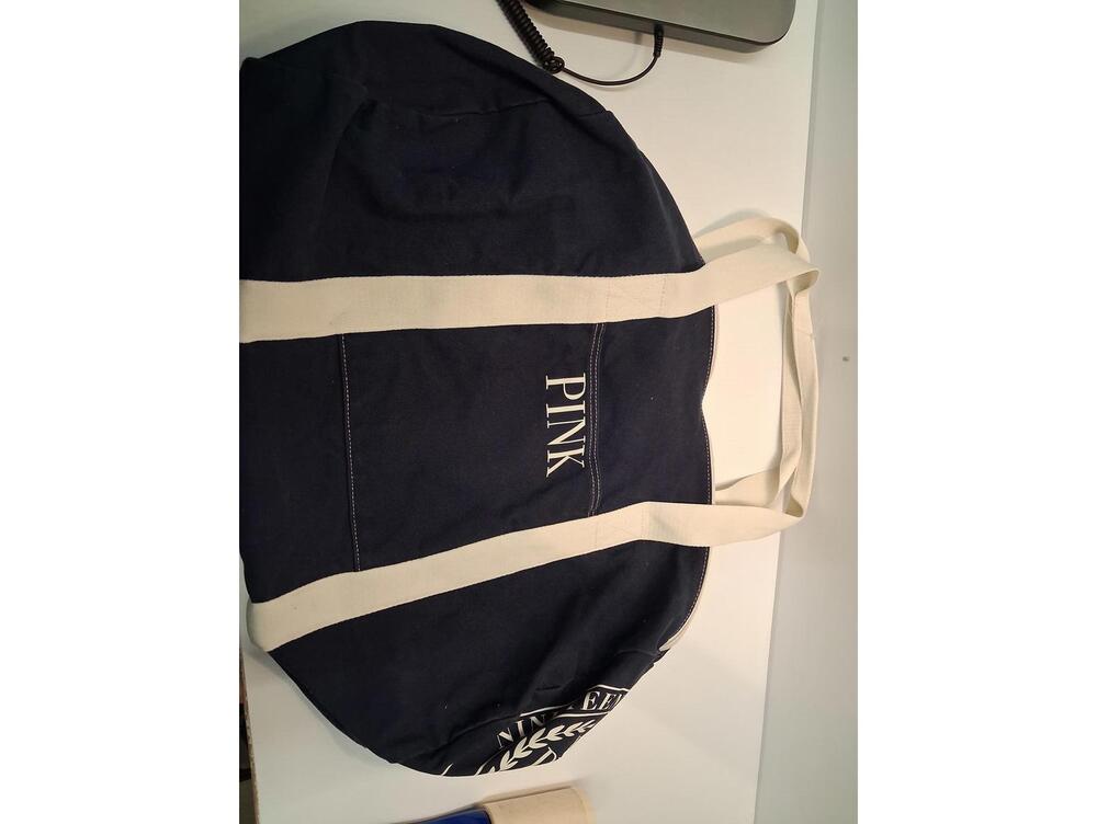 PINK Canvas Tote Bag with Cream Straps