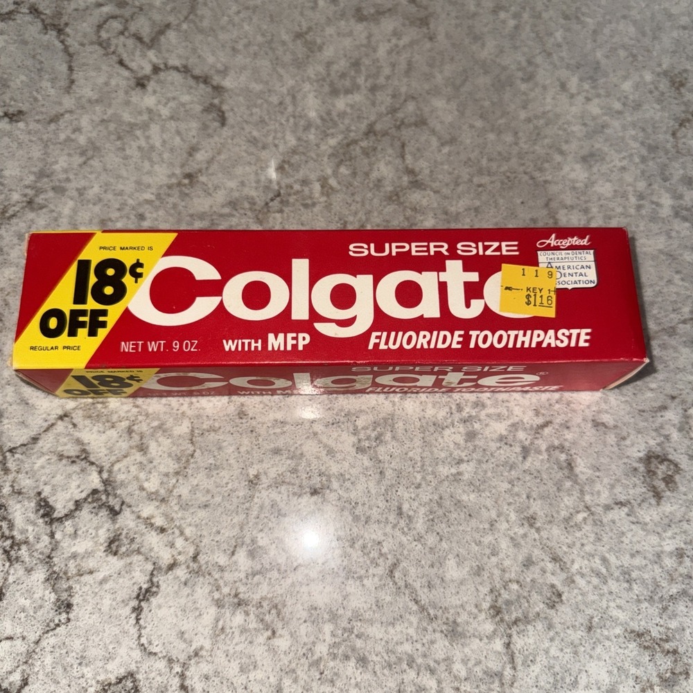 Vintage Colgate BOX ONLY MFP Fluoride Toothpaste PROP DECOR Stains