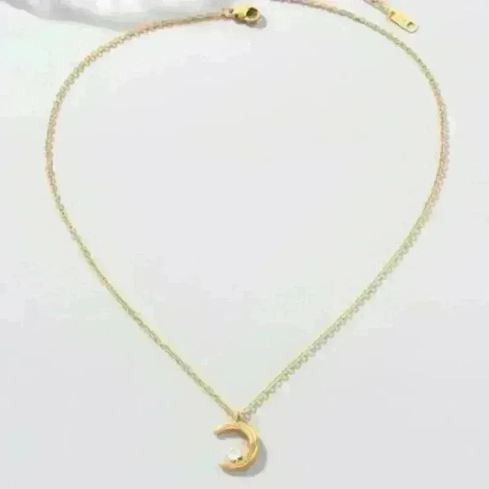 18K Gold-Filled Crescent Moon Necklace with Crystal - Picture 4 of 4