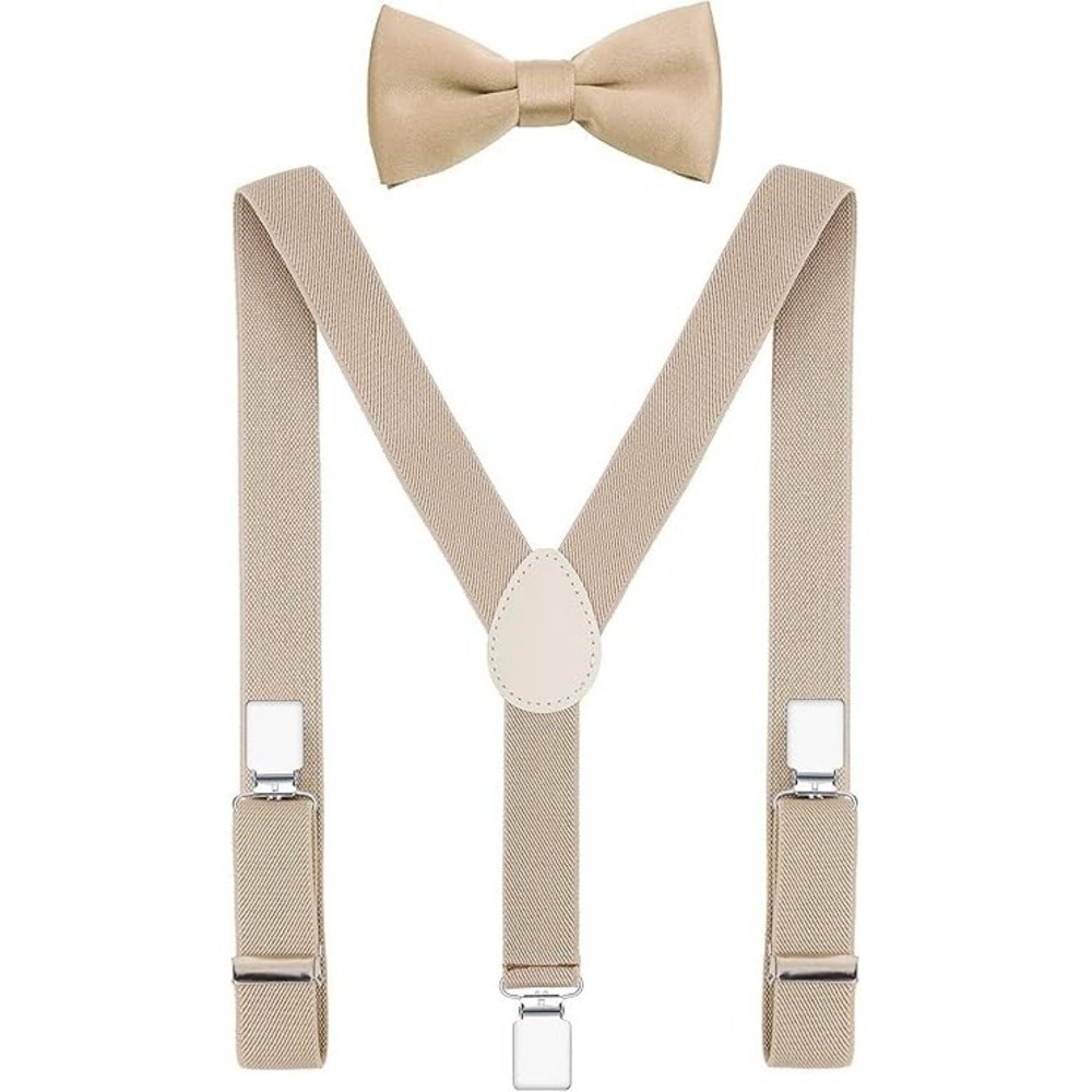 Boy's Bow Tie And Suspenders Set Khaki
