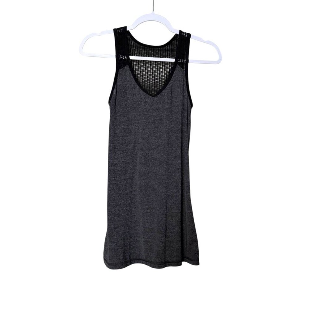 Lululemon Run Black Tie‎ and Fly Ruched Sides Tank Women 4 Black Gray Stretch