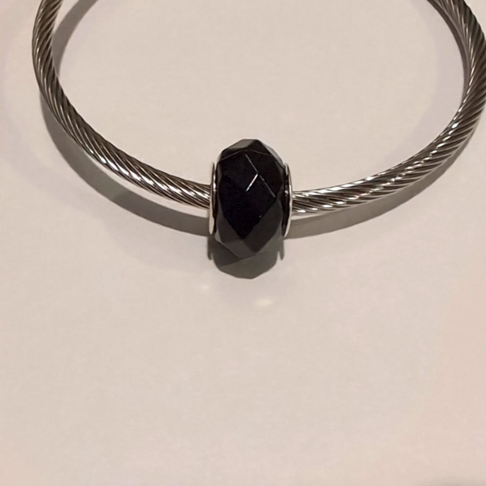 Silver Black‎ Faceted Charm for Pandora Style Bracelet