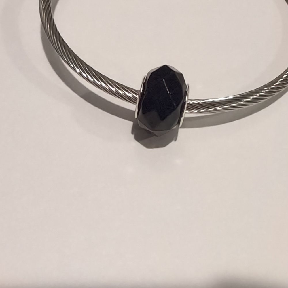 Silver Black‎ Faceted Charm for Pandora Style Bracelet - Picture 2 of 4
