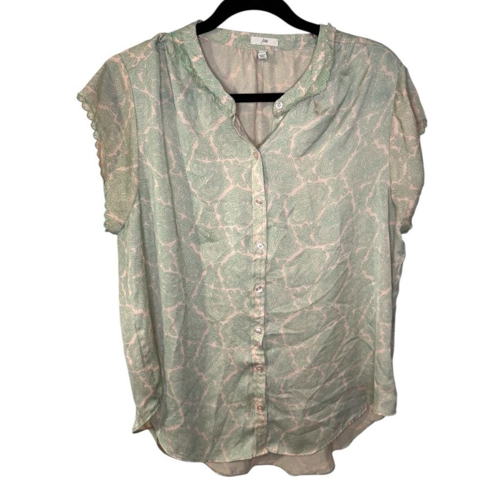 Joie Green Paisley Cap Sleeve Boxy Blouse