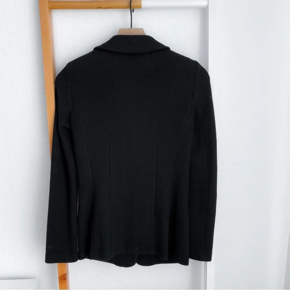 St. John Caviar Blazer Jacket Black Wool Rayon Two Button Slip Pockets 2 - Picture 2 of 12