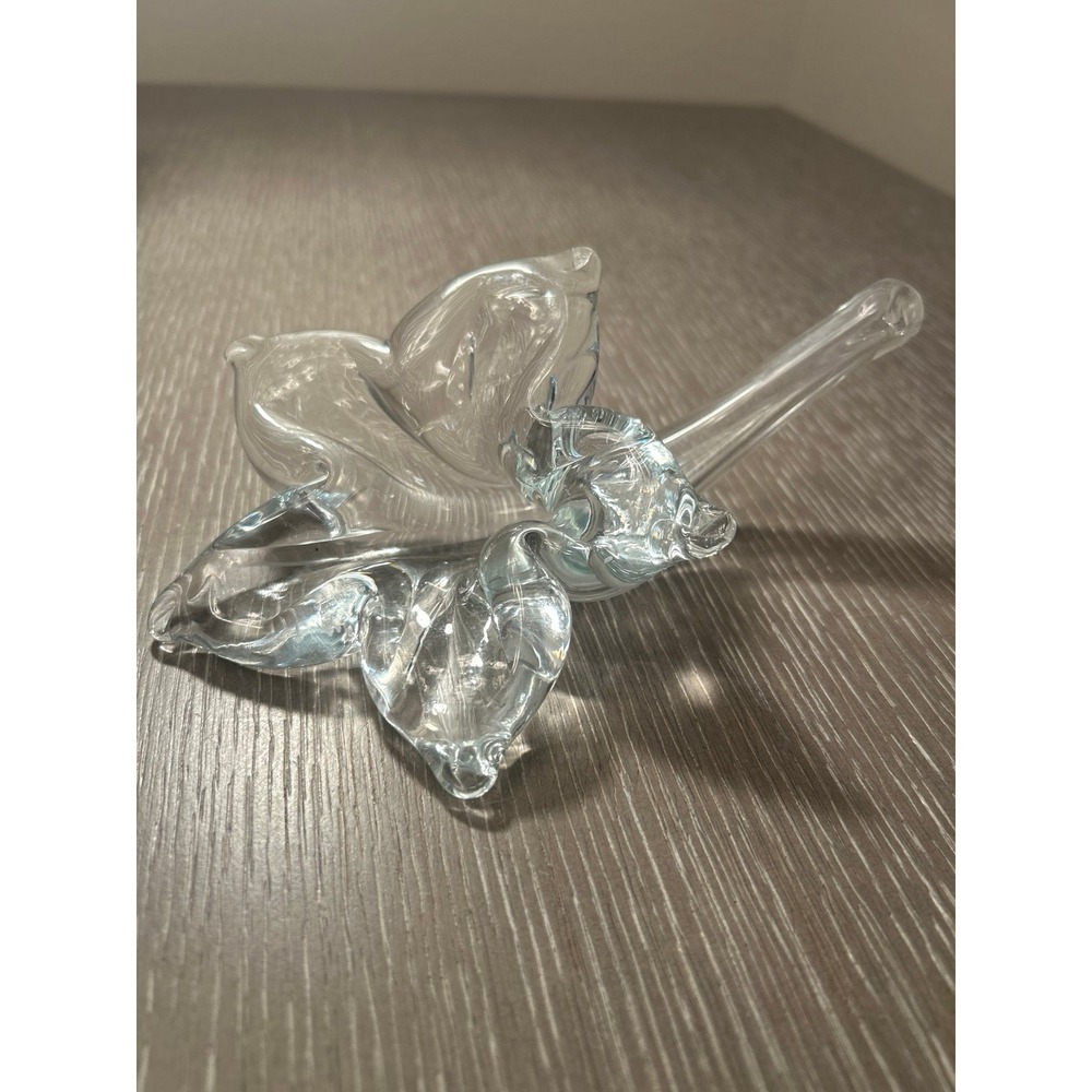Vintage Art Glass Hand Blown 5 1/2" Inch‎ Lily Clear Flower Single Bud