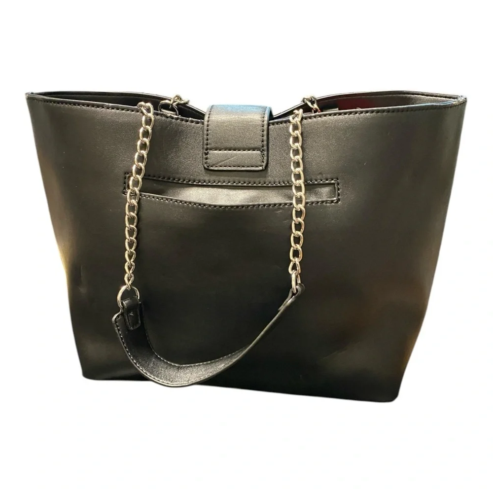 Guess Black Quilted Tote with Gold Chain Straps - Picture 5 of 5