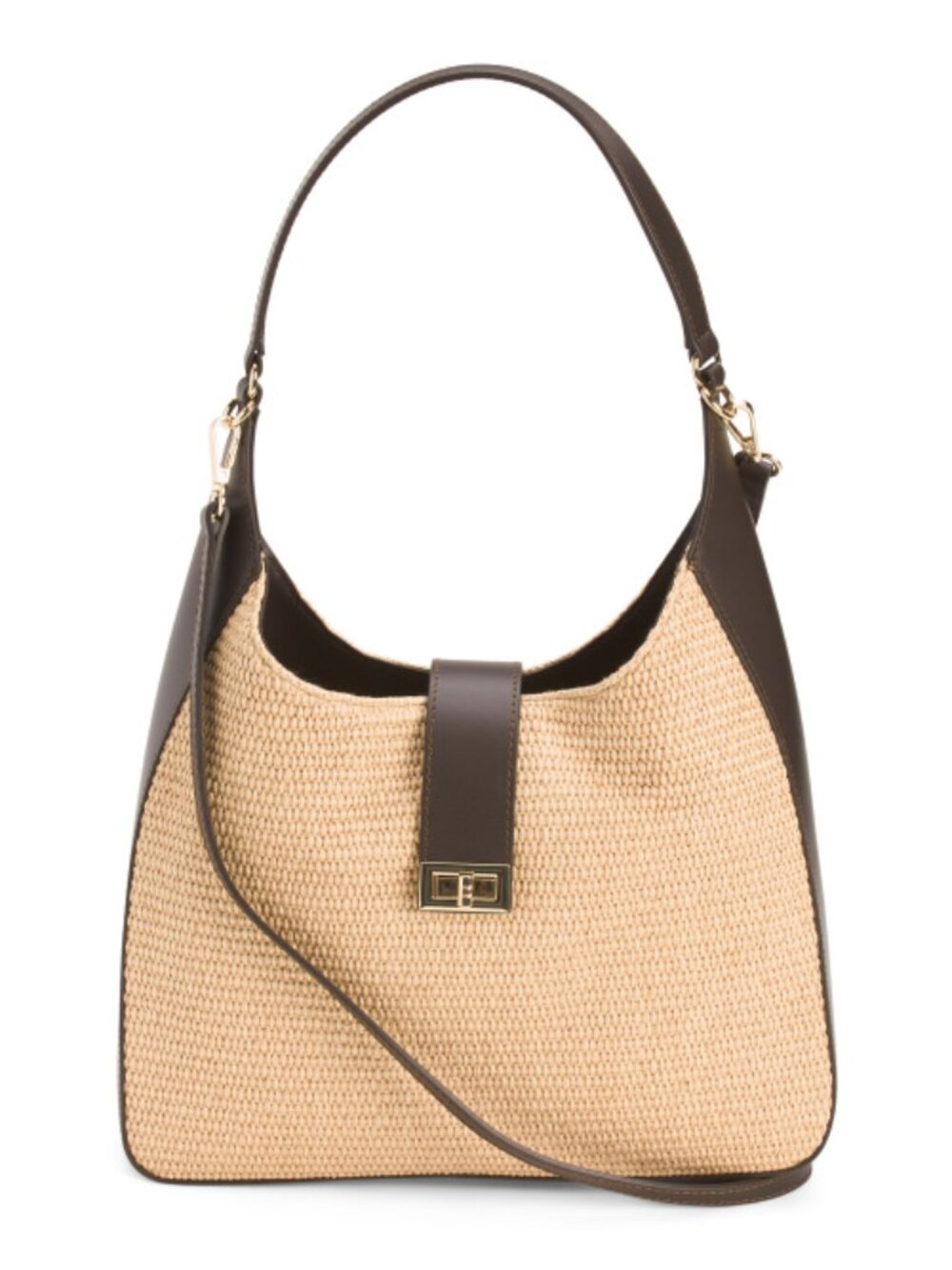 VIOLA CASTELLANI Made In Italy Straw Hobo Bag With Leather Trim