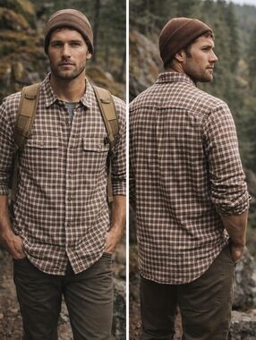 MADEWELL Flannel Shirt Mens Large Brown White Plaid Workwear Heritage Outdoor