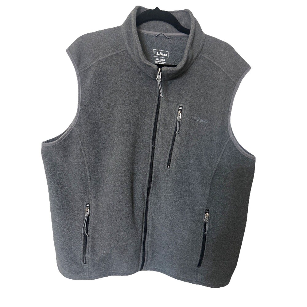 VTG LL Bean Mens 2XL Classic Polartec Fleece Vest  Gray Full Zip Zipper Pockets