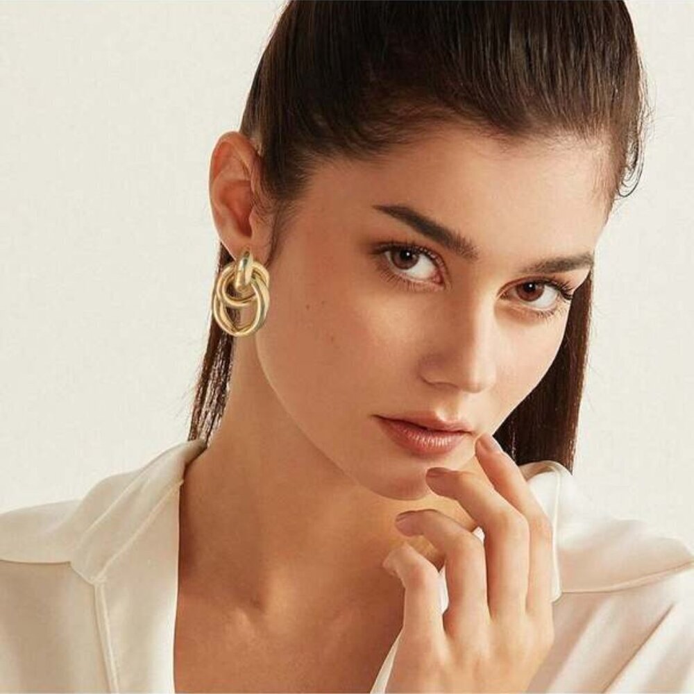 Chunky Double Oval Link Earrings | 18K Gold Filled Over Sterling Silver - Picture 2 of 4