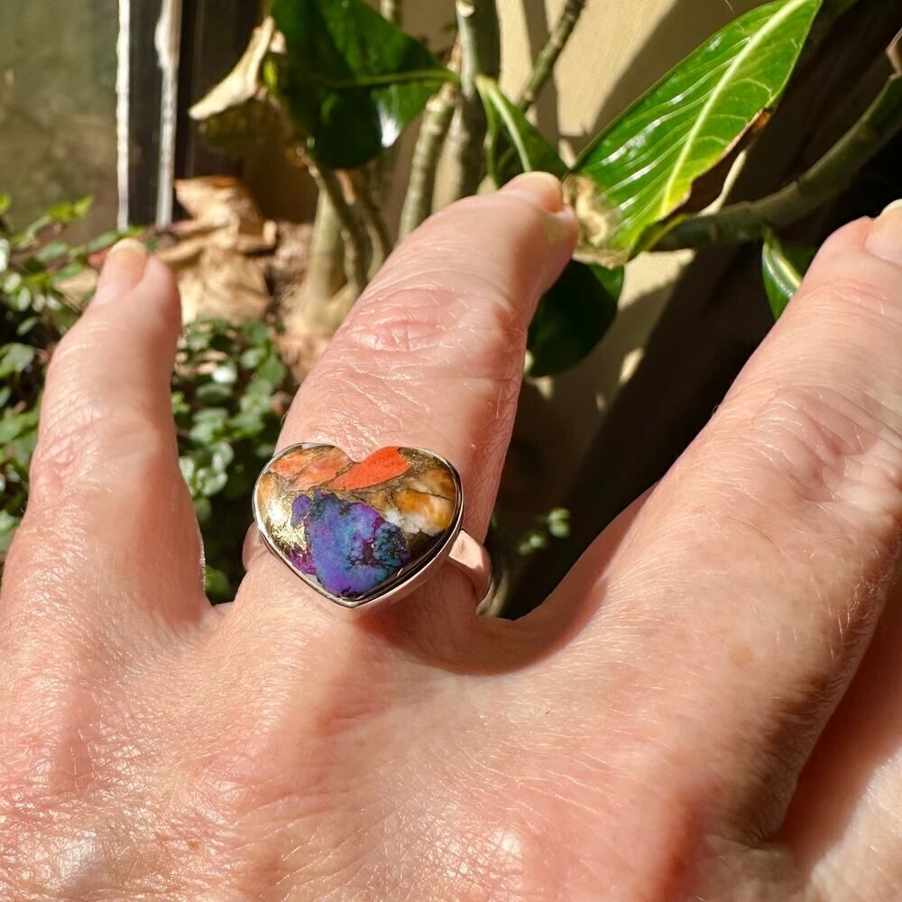 Heart New Spiny Oyster Purple Turquoise Sterling Silver Ring Size 9