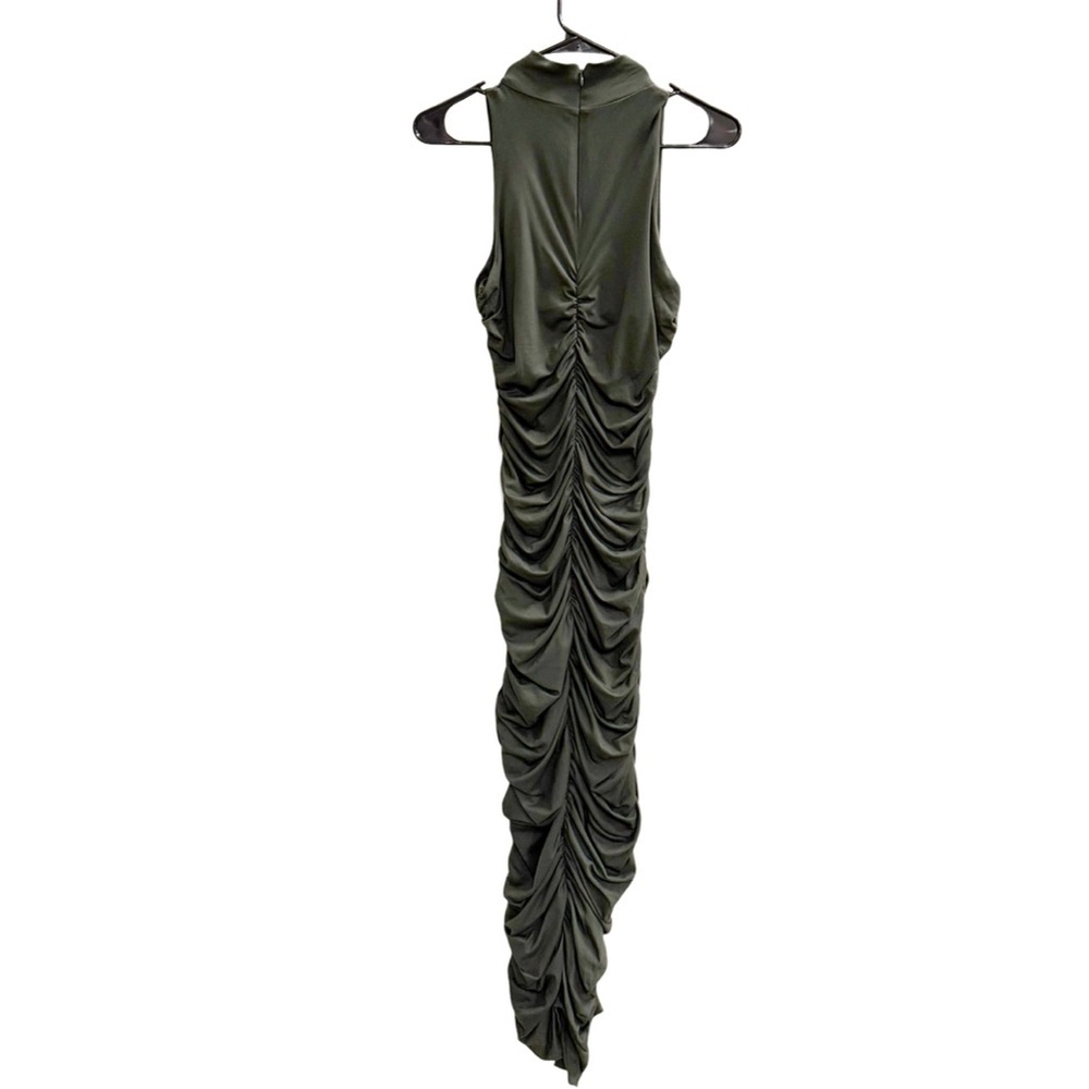 SUSANA MONACO Gathered Mock Neck Dress Hunter Green Size Medium - Picture 3 of 10