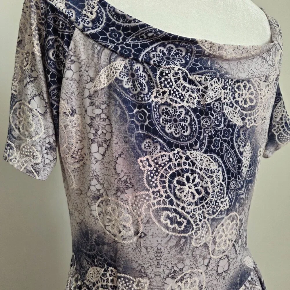90s Whimsigoth Lace Maxi Dress Medium 3D Textured Purple Flowy Cottagecore Fairy - Picture 6 of 16