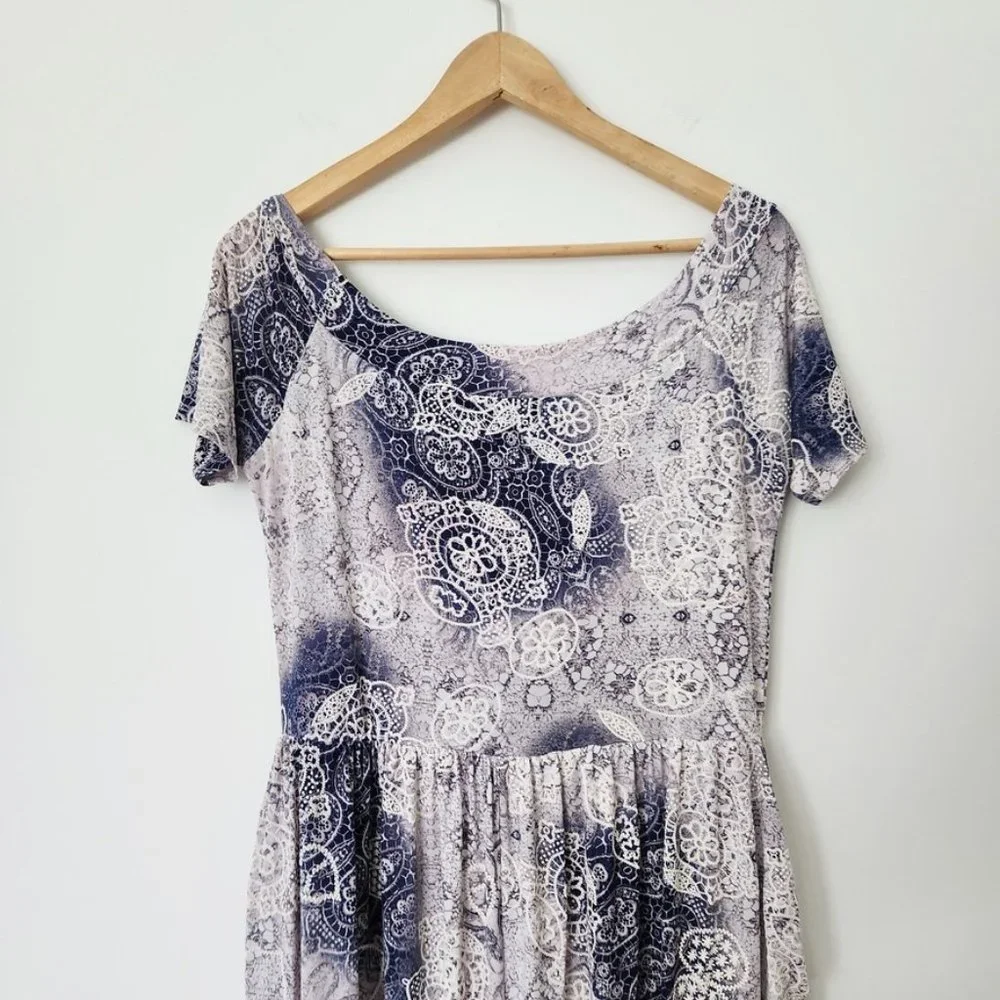 90s Whimsigoth Lace Maxi Dress Medium 3D Textured Purple Flowy Cottagecore Fairy - Picture 14 of 16