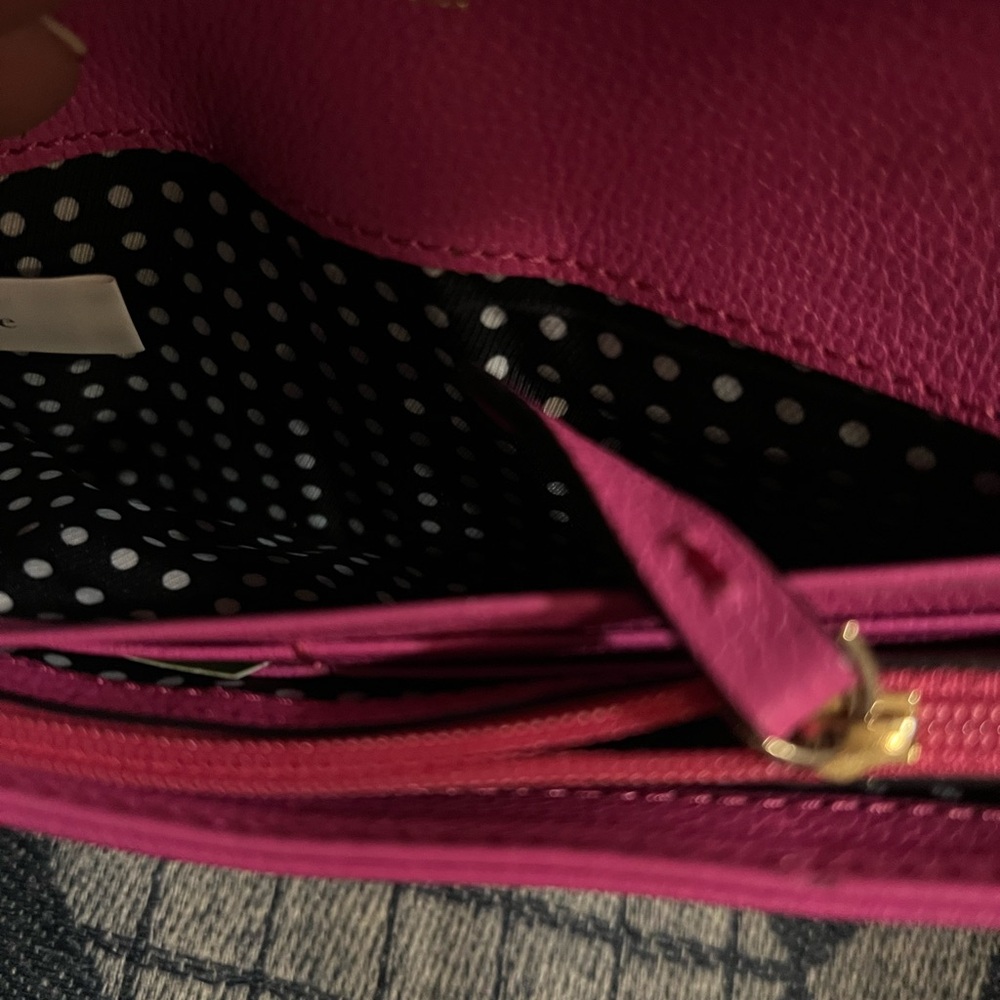 kate spade Bright Fuchsia Pebbled Leather Wallet with Bow Accent NWT - Picture 6 of 11