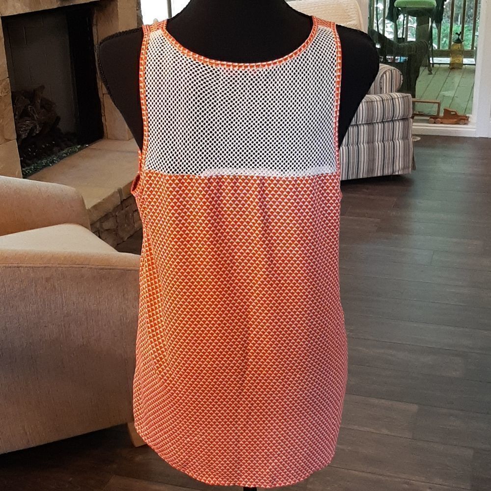 Lulumari Size M Orange and White Flowy Tank Top - Picture 3 of 8