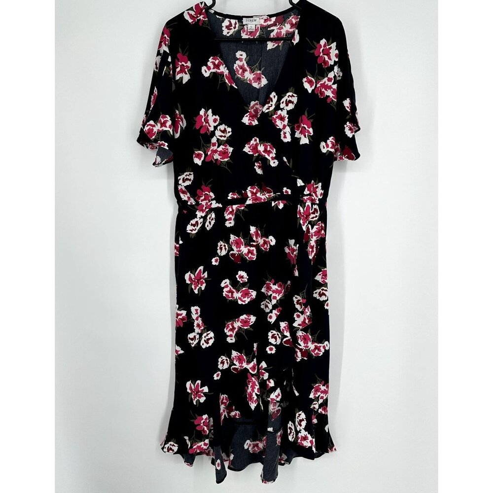 J.Crew Women's High-Low Navy Blue Floral Print Faux‎ Wrap Ruffle Midi Dress Size