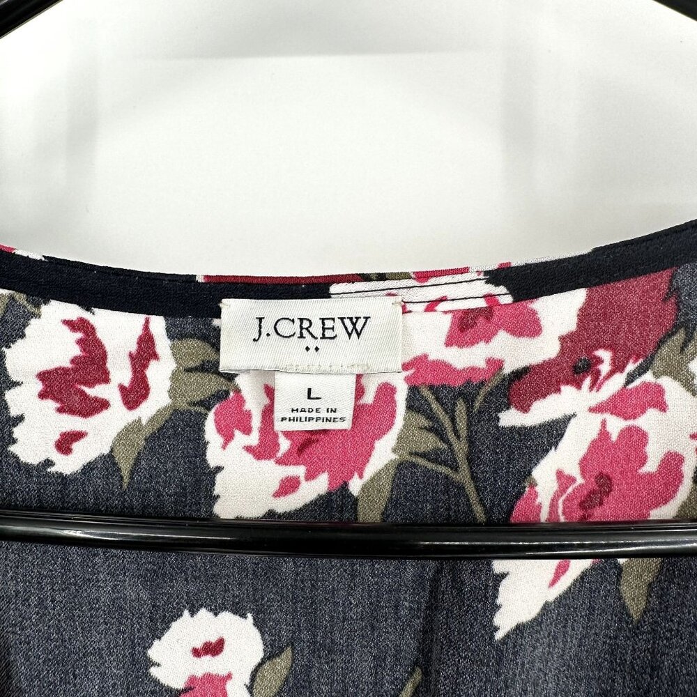 J.Crew Women's High-Low Navy Blue Floral Print Faux Wrap Ruffle Midi Dress Size - Picture 2 of 7