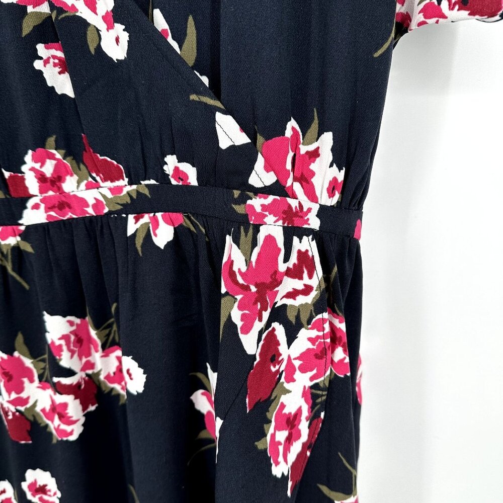 J.Crew Women's High-Low Navy Blue Floral Print Faux Wrap Ruffle Midi Dress Size - Picture 4 of 7