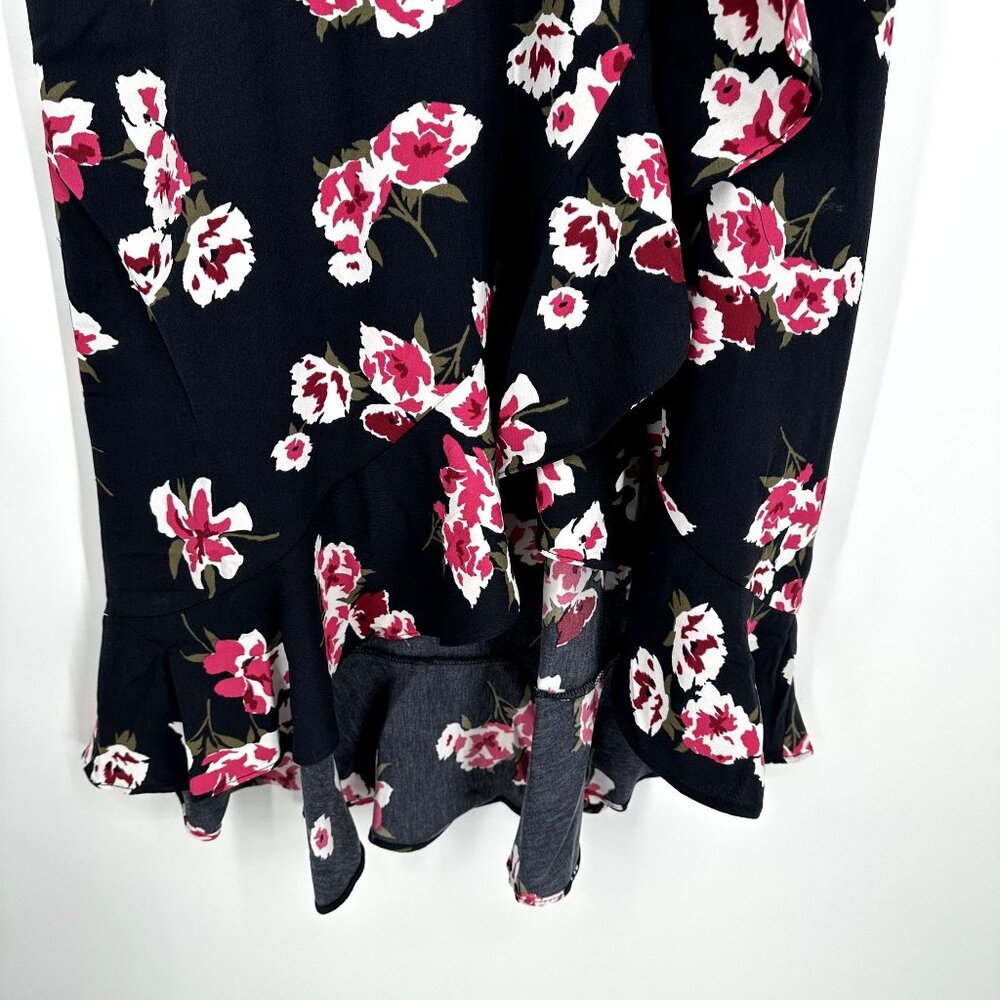 J.Crew Women's High-Low Navy Blue Floral Print Faux Wrap Ruffle Midi Dress Size - Picture 5 of 7