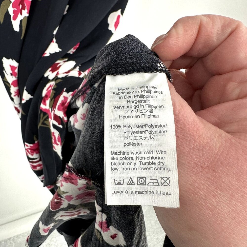 J.Crew Women's High-Low Navy Blue Floral Print Faux Wrap Ruffle Midi Dress Size - Picture 7 of 7