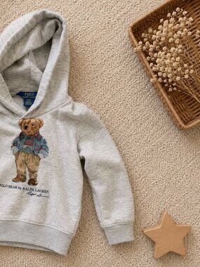 Polo by Ralph Lauren Gray Kids Hoodie with Bear Applique