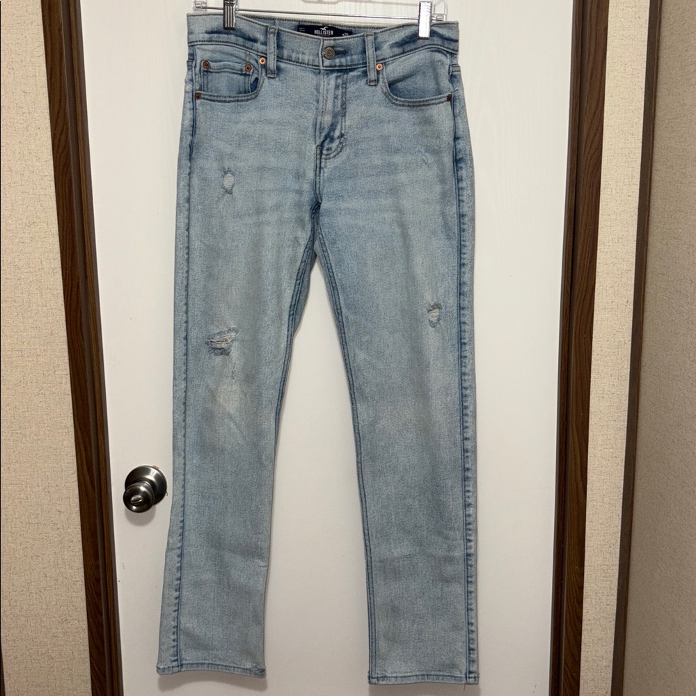 Hollister Slim Straight Jeans W29 L32 Light Wash Distressed Stretch Streetwear