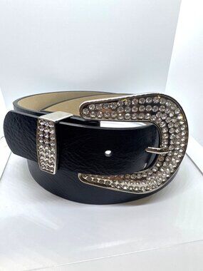 Vince Camuto Leather Belt 42 Rhinestone Buckle Western Cowgirl Nashville Style