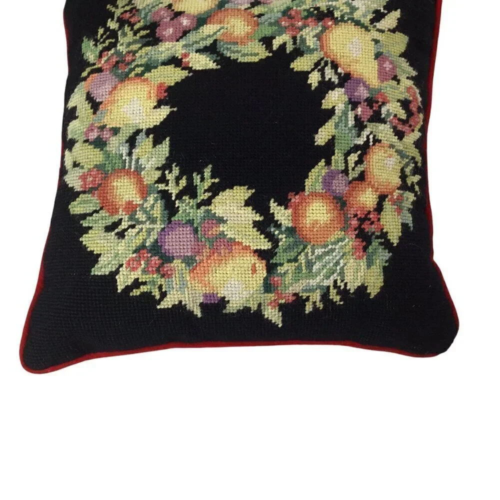 Vintage 1991 Imperial Elegance Needlepoint Pillow Peking Handicraft Floral Fruit - Picture 1 of 10