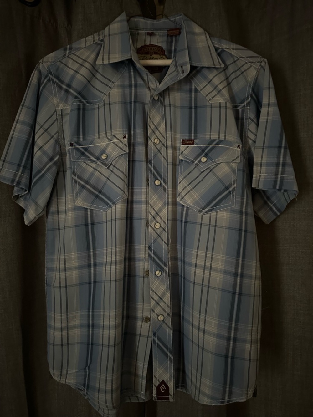 Men's Light Blue Plaid Short-Sleeve Western Shirt