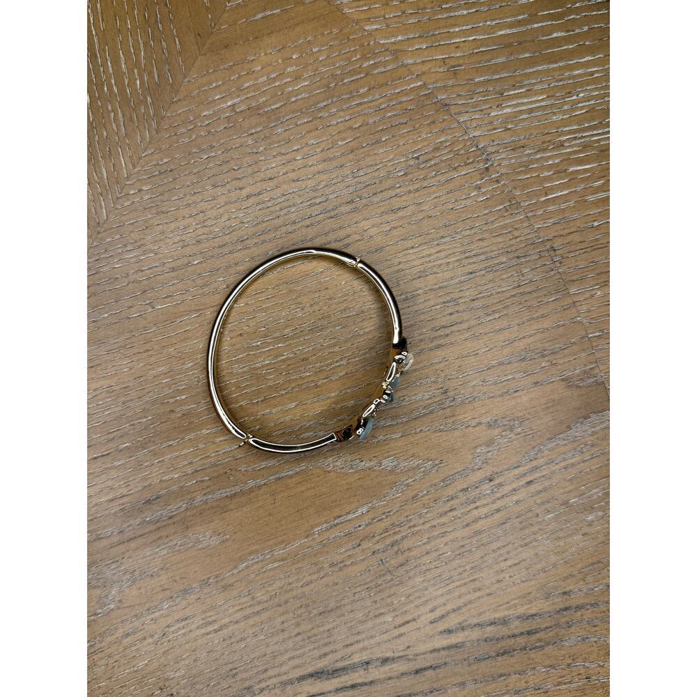 Anne Klein Gold Tone Opal Flower Hinged Bangle Bracelet - Picture 3 of 3