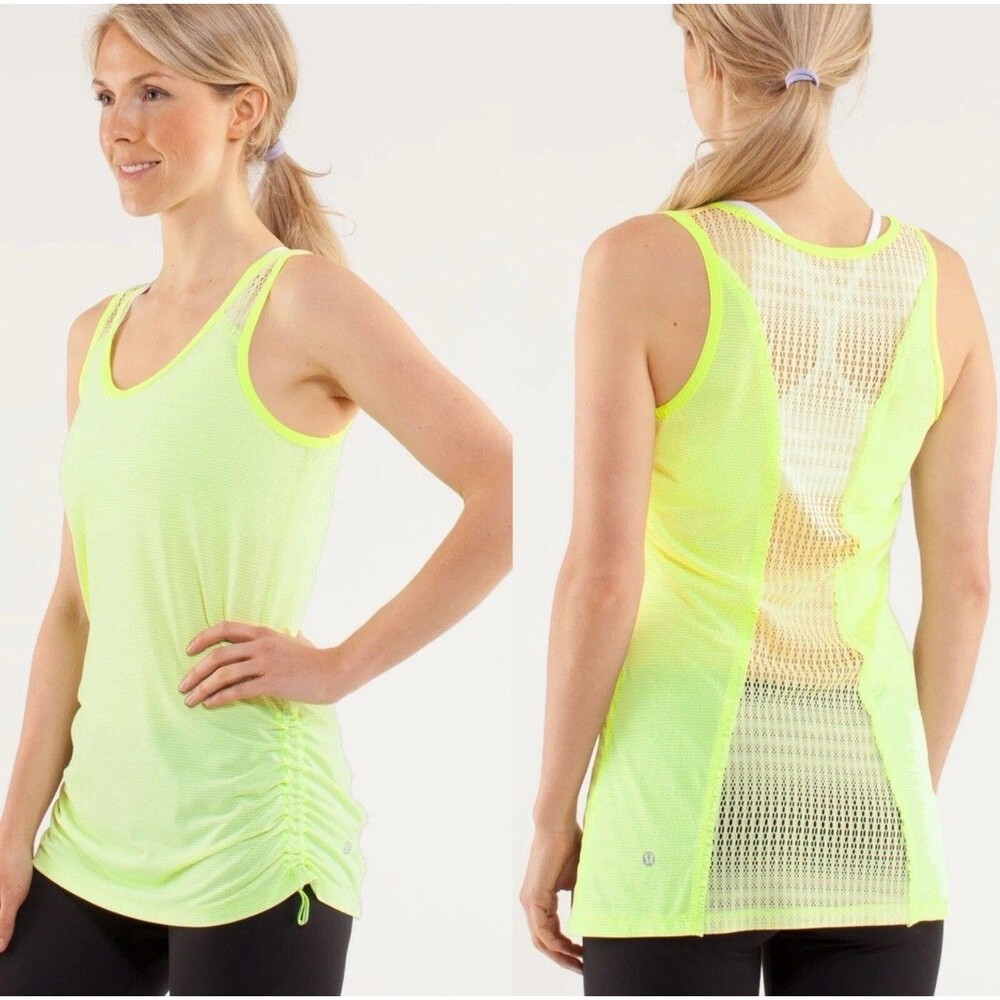 Women’s Lululemon Tank Top Tie And Fly Side Cinch Long Striped Yellow 12 Large