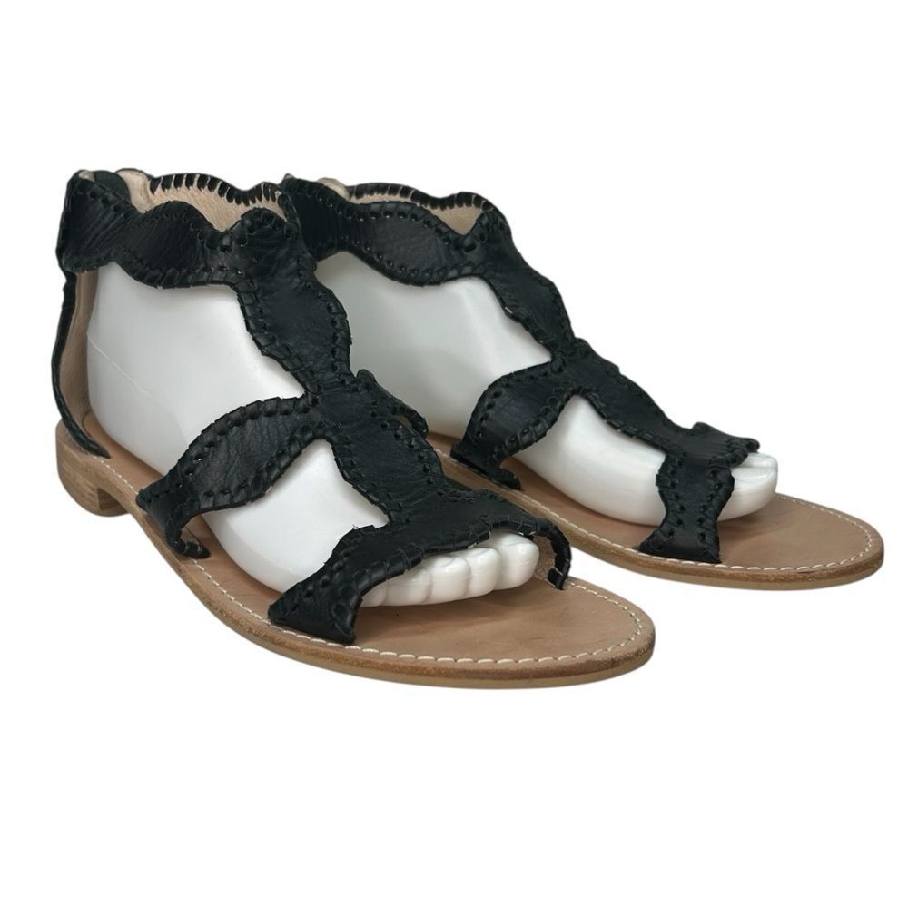 Jack Rogers Women’s Black Leather‎ Jackie Gladiator Sandals Flat Shoes Size 9 M