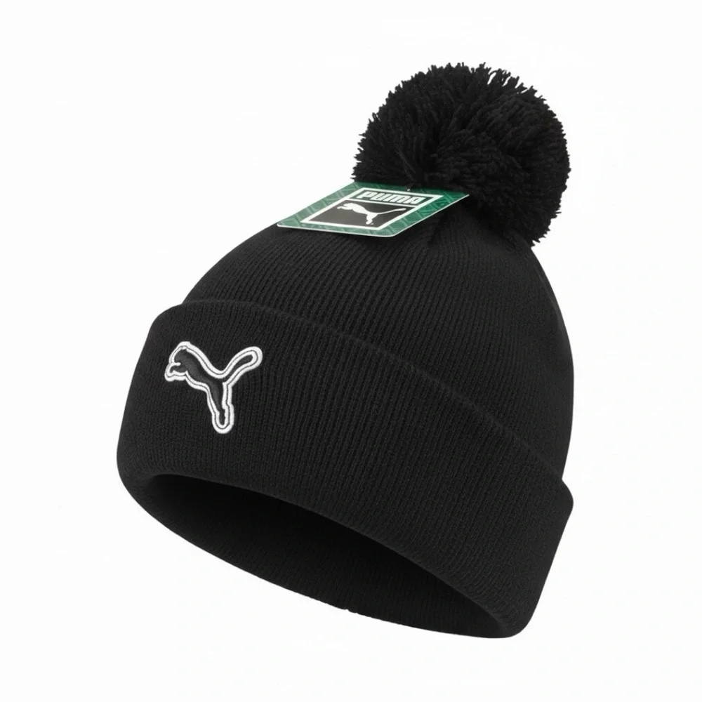 Puma Black Knit Beanie with Pom - Picture 1 of 2