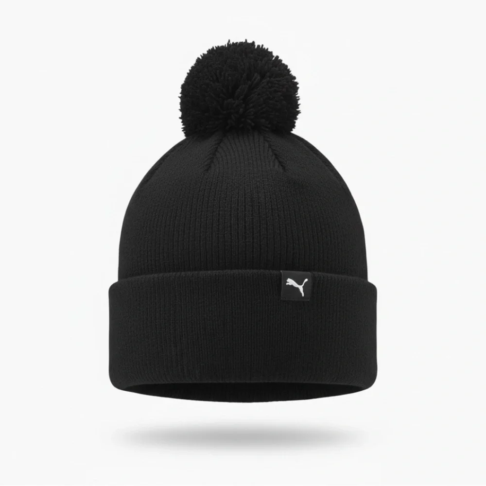 Puma Black Knit Beanie with Pom - Picture 2 of 2