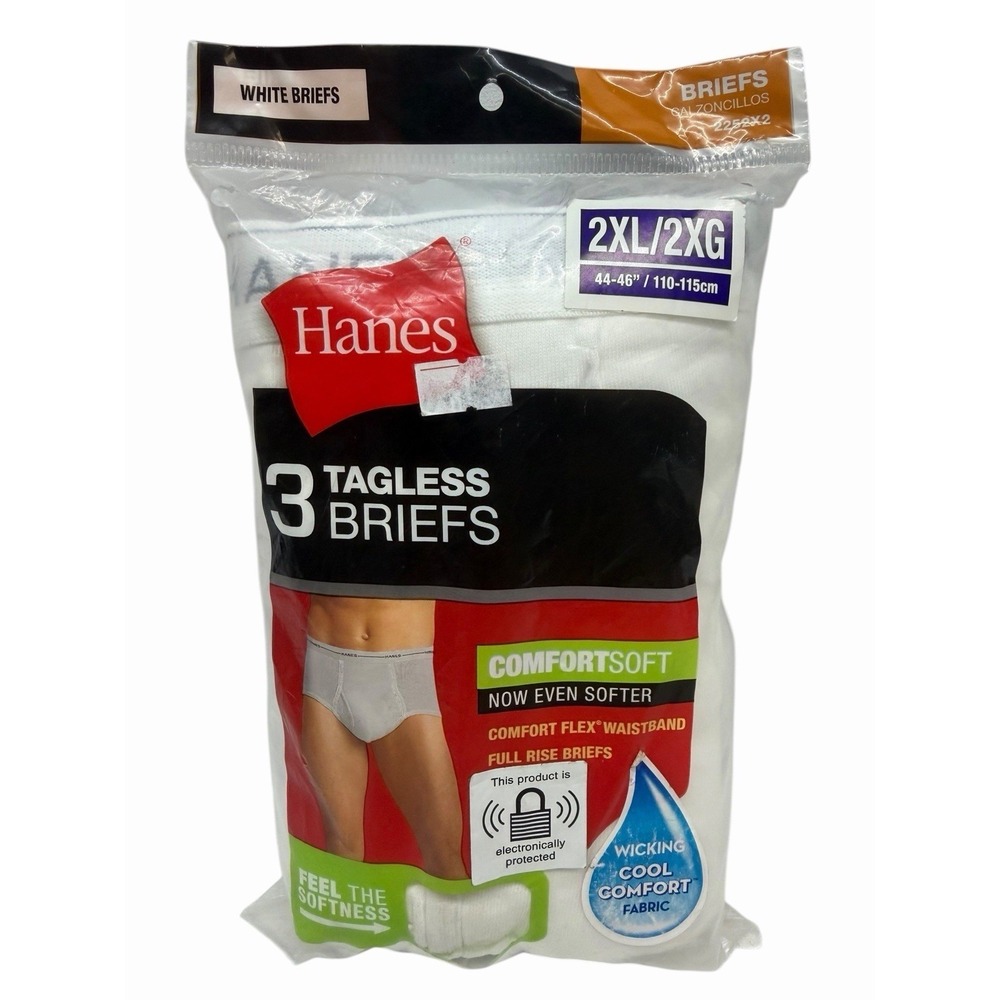 Hanes 3 Pack Tagless White Briefs Comfort Flex Waistband Mens Size 2XL Full Rise