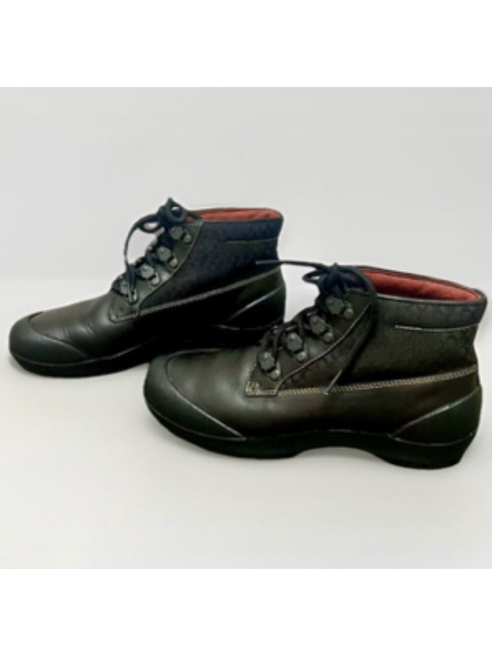 COACH Dyanne Leather Signature Jacquard C Outdoor Ankle Boots Womens Sz 7 Brown