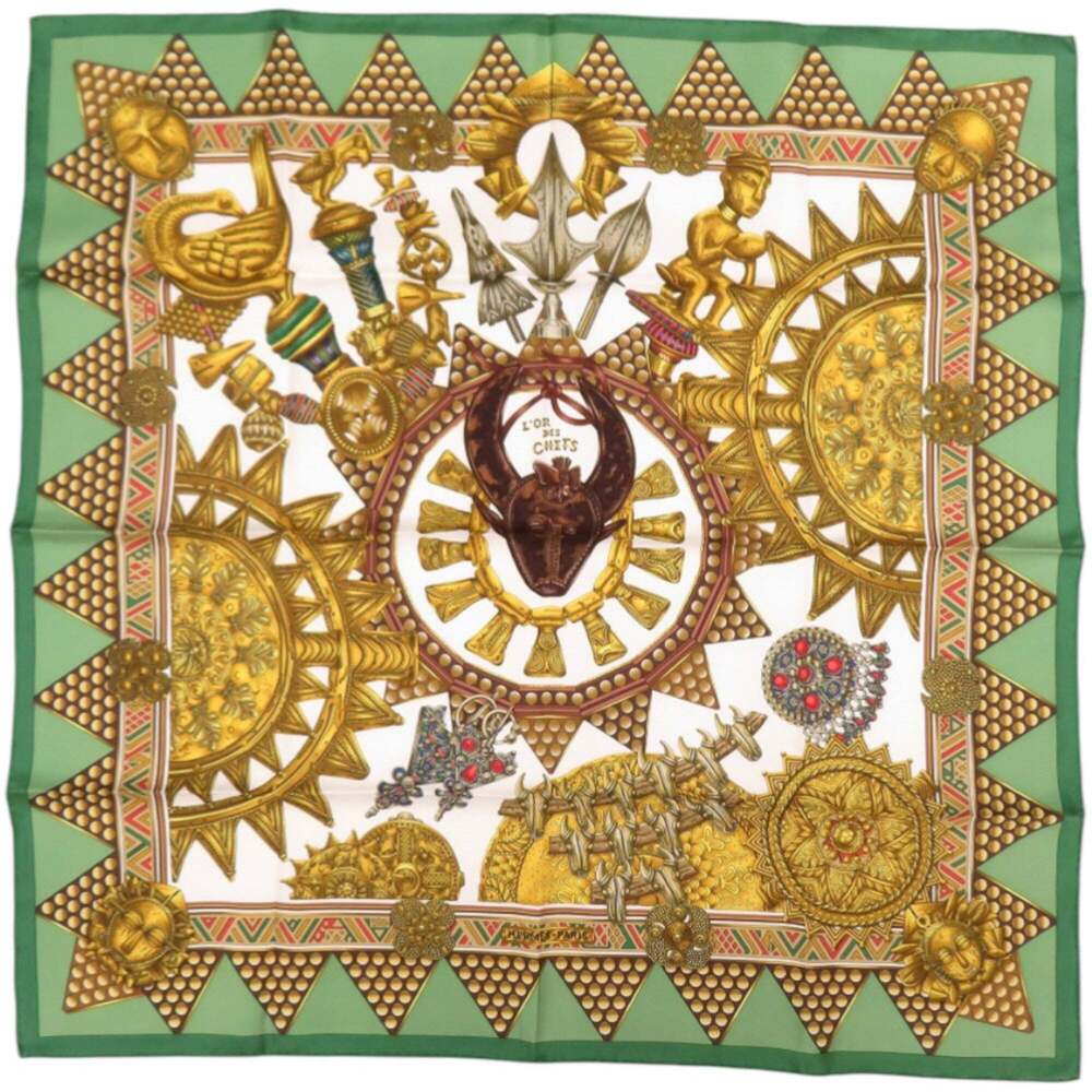 HERMES Authentic Green Silk Scarf