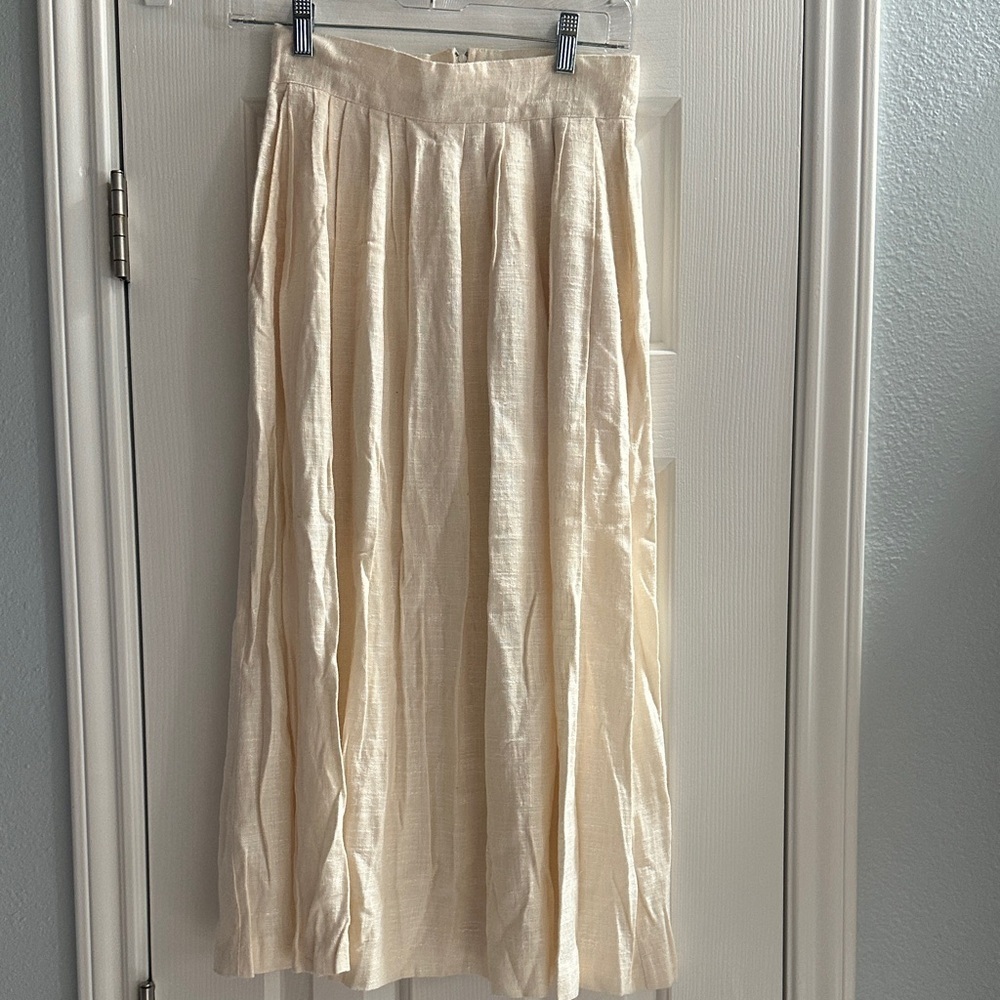 Vintage 1980s Sakowitz Elegant Cream Pleated Midi Skirt High Rise Cottagecore