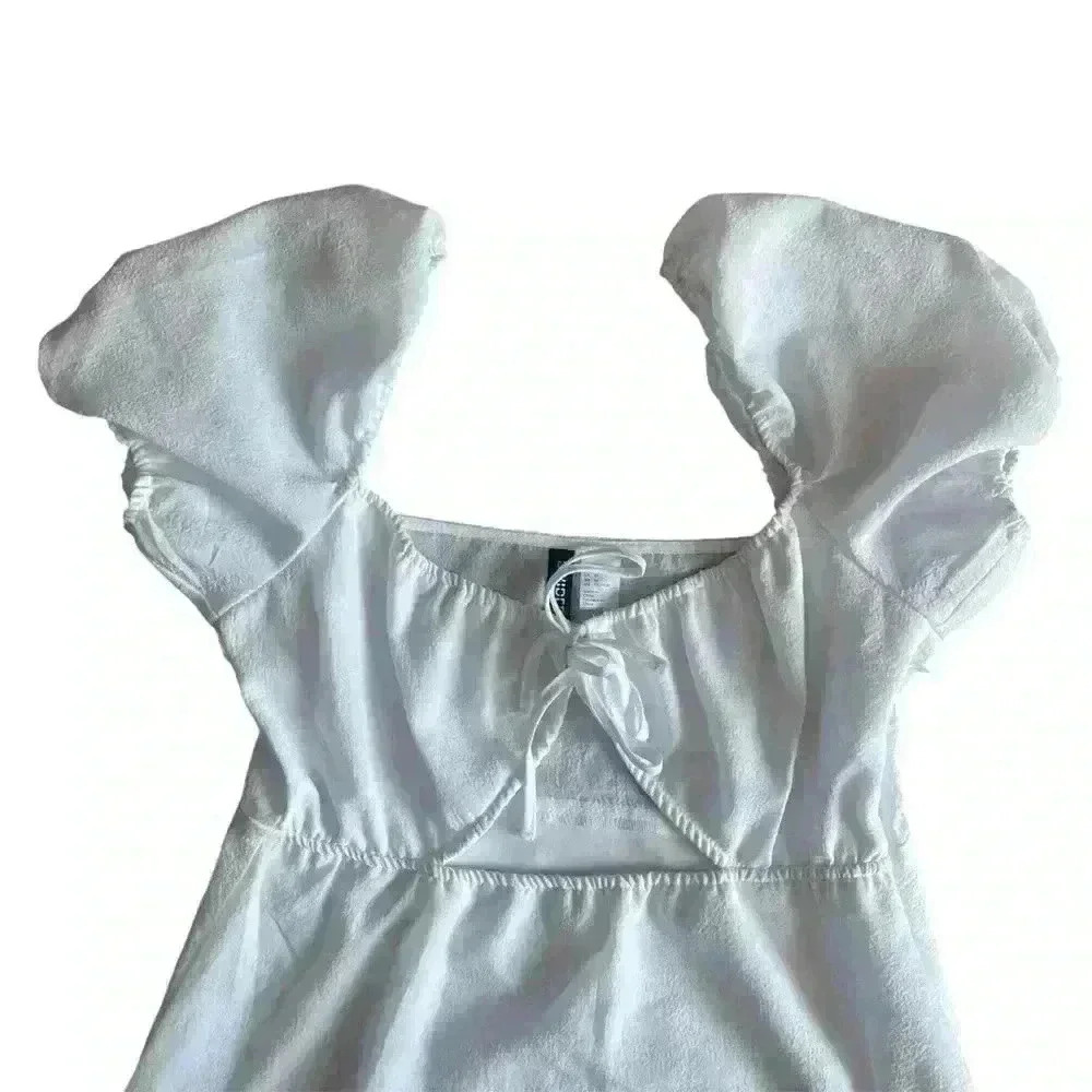 H&M DIVIDED White Puff Sleeve Cutout Mini Dress - Picture 3 of 7