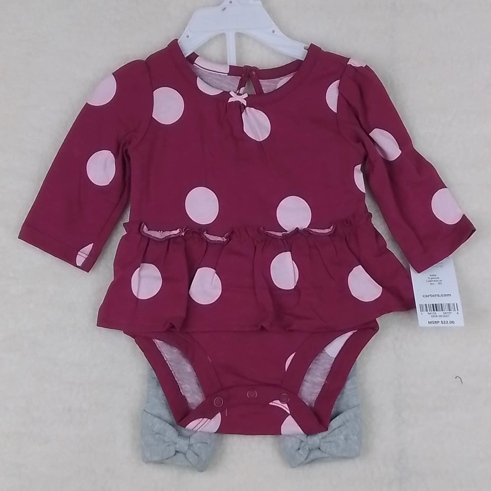 Carter's Baby Cotton‎ 2-Piece Set Size 3mo in Pink and Gray w/ Polka Dots