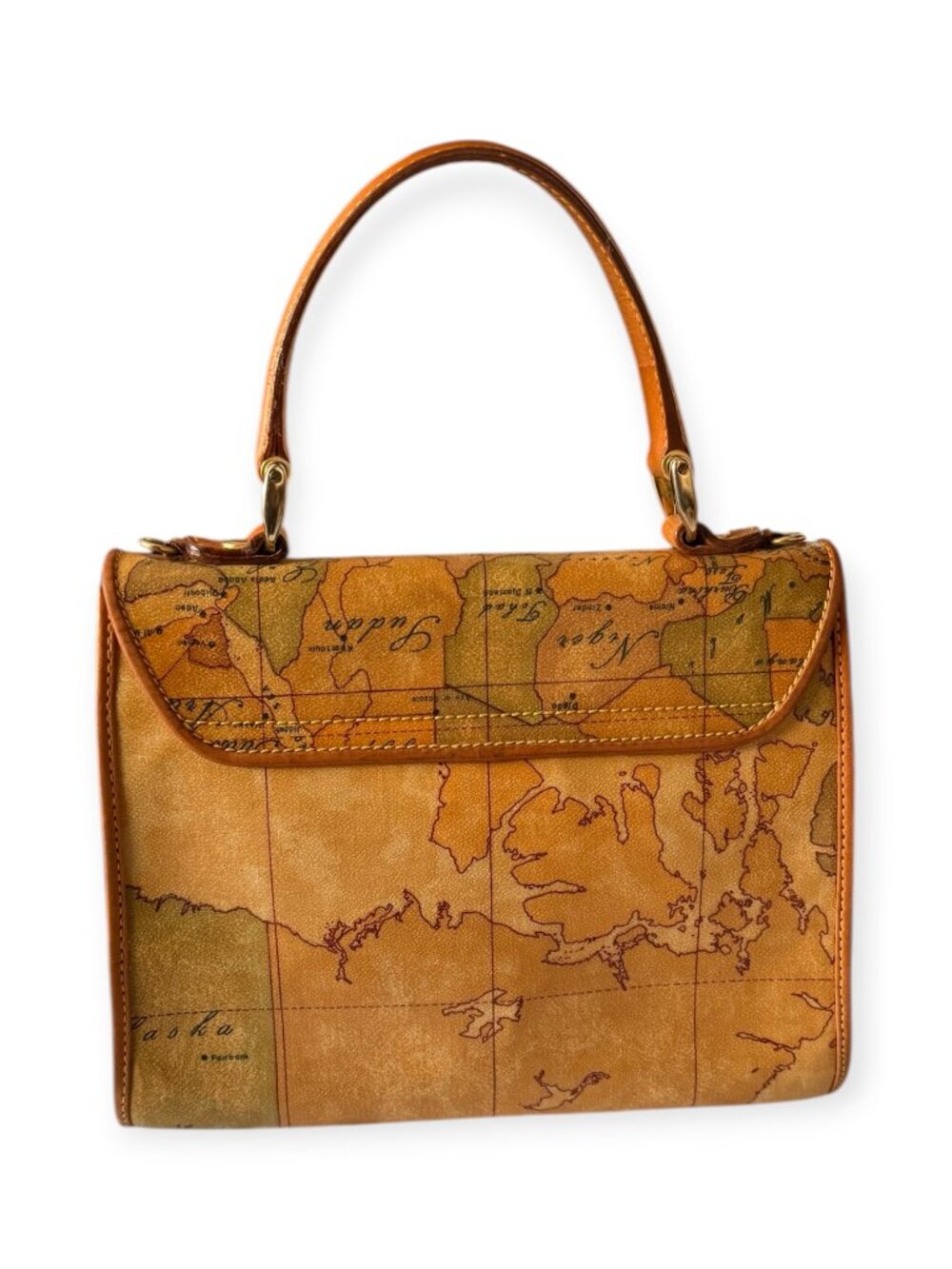 Alviero Martini 1A Classe Geo Map Top Handle Bag | Gold Chain Strap - Picture 3 of 6