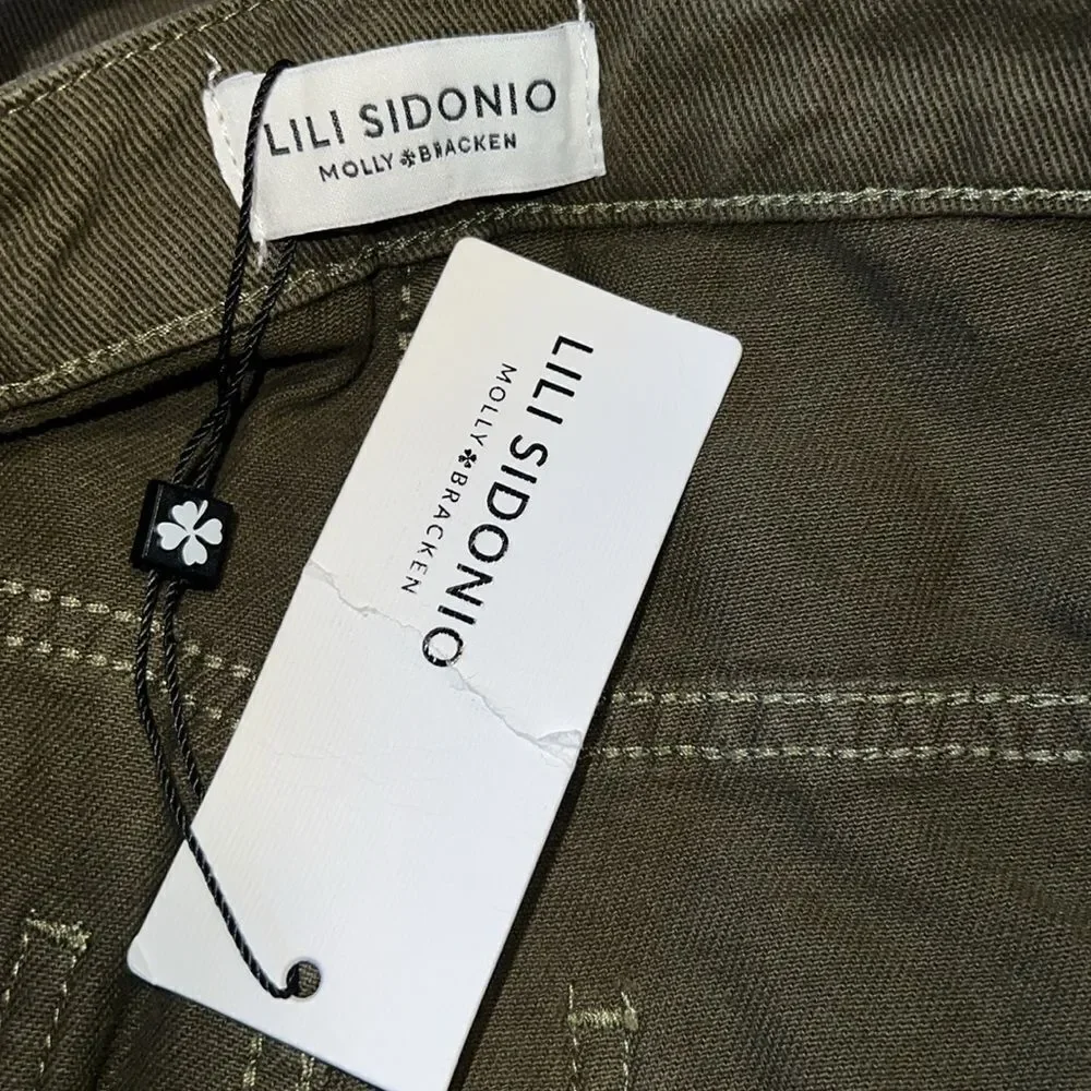 LILI SIDONIO x MOLLY BRACKEN Olive Green Denim Overalls-OSFM NEW! - Picture 8 of 8